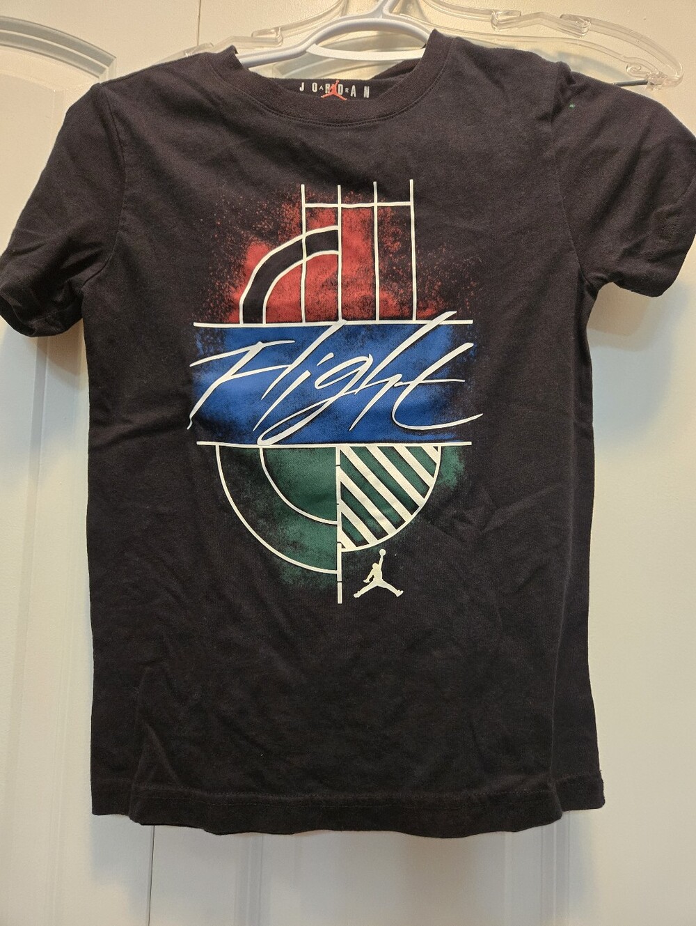 Jordan Black Tee with Red Blue Green 'Flight' Graphic